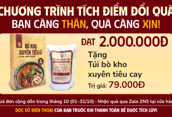 MỪNG KHAI TRƯƠNG HOÀNG DIỆU 2 – TÍCH LŨY 2 TRIỆU NHẬN NGAY BÒ KHO XUYÊN TIÊU CAY TÊ TẠI BẾP ÔNG LẬP