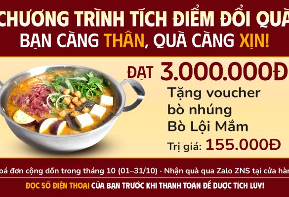Tích Lũy 3 Triệu Tại Bếp Ông Lập – Nhận Voucher Bò Lội Mắm 155K