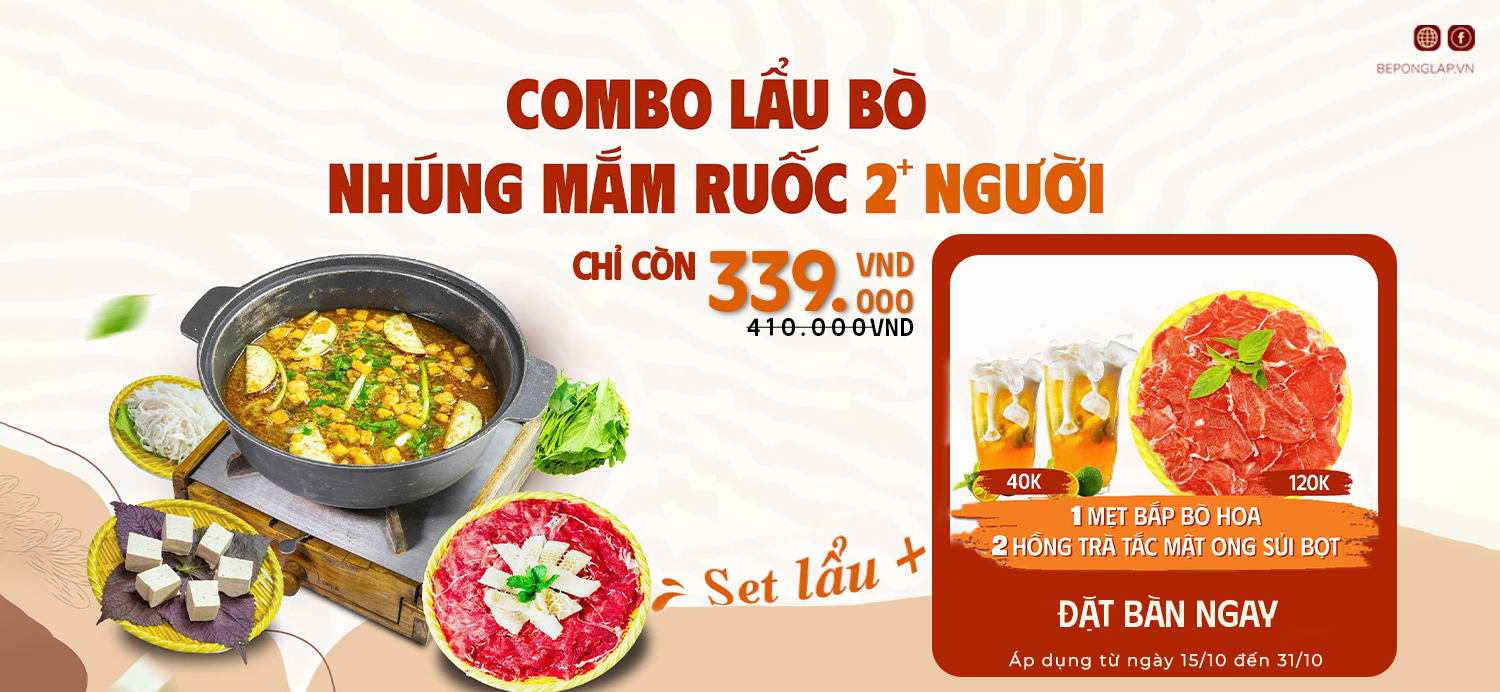 Combo Lẩu Bò Nhúng Mắm Ruốc Beponglap.vn nhiều toping nhất Sài Gòn